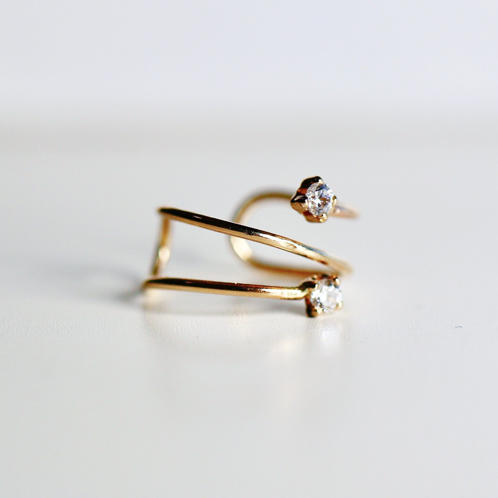 14k Gold Cz Ear Cuff, Single (Half Pair)