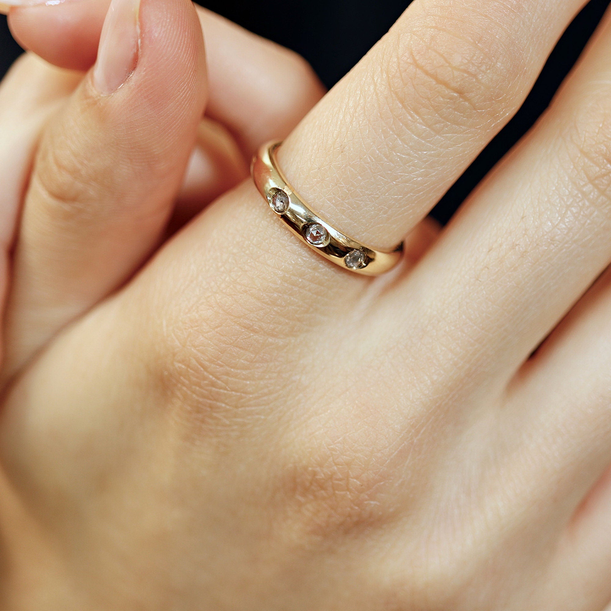 4mm Dome Wedding Band, Flush Set Diamond Wide Gold Band Ring