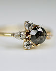 Handcrafted Rose Cut Salt and Pepper Diamond Cluster Ring