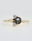 Handcrafted Rose Cut Salt and Pepper Diamond Cluster Ring