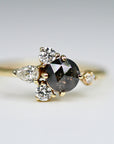 Handcrafted Rose Cut Salt and Pepper Diamond Cluster Ring