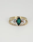 14k Gold Marquise Cut Emerald and Diamond Ring