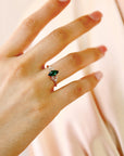 14k Gold Marquise Cut Emerald and Diamond Ring