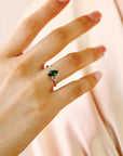 14k Gold Marquise Cut Emerald and Diamond Ring