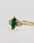 14k Gold Marquise Cut Emerald and Diamond Ring