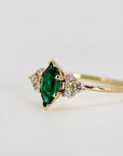14k Gold Marquise Cut Emerald and Diamond Ring