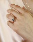 14k Gold Marquise Cut Emerald and Diamond Ring