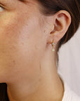 Diamond Star Huggie Hoop Earrings Dangling in 14k Gold (SINGLE OR PAIR)
