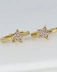 Paved Diamond Star Huggie Hoop Earrings 14k Gold