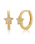 Paved Diamond Star Huggie Hoop Earrings 14k Gold