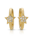 Paved Diamond Star Huggie Hoop Earrings 14k Gold