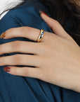 14k Gold Minimalist Dome Ring With Marquise London Blue Topaz - Melt'm Jewelry