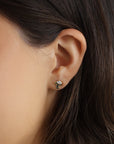 Model wearing 14k Gold Mushroom Stud Earrings