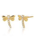 14k Gold Diamond Dragonfly Stud Earrings, Nature Inspired Gift (SINGLE or PAIR)
