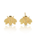 A pair of gold bee stud earrings. The bees are detailed with textured wings and bodies.