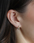 Paved Diamond Star Huggie Hoop Earrings 14k Gold