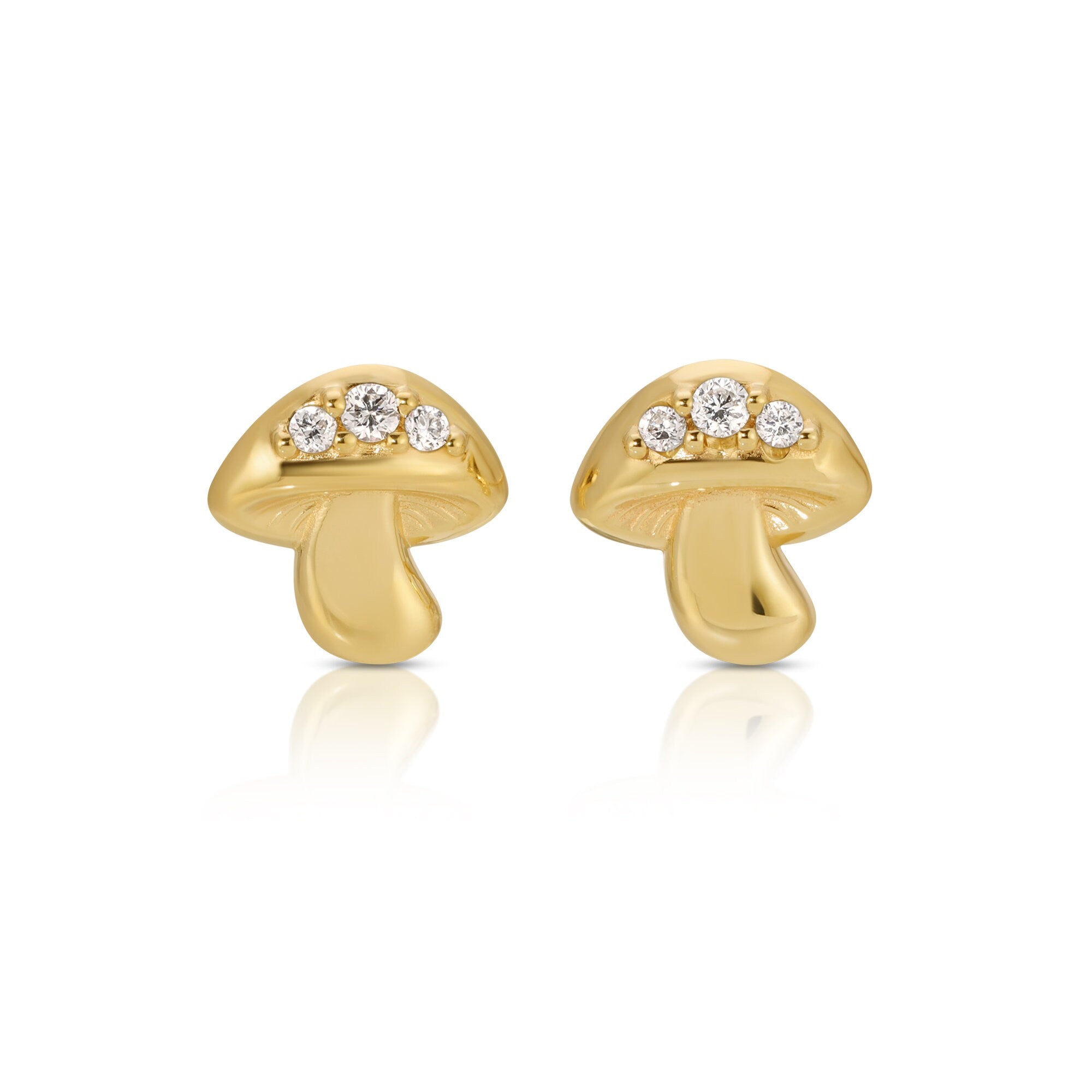 14k Gold Diamond Mushroom Earrings