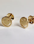 Smiley Face Stud Earrings 14k Solid Gold, Tiny Gold Studs