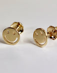 Smiley Face Stud Earrings 14k Solid Gold, Tiny Gold Studs