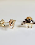 Dinosaur Earrings 14k Solid Gold, Single / Pair, Plateosaurus Dinosaur Earrings