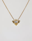 Gold Bee Necklace 14k Solid Gold, Natural Sapphire Bee Pendant