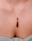 14k Gold Pink and Green Tourmaline Drop Necklace