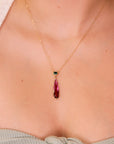 14k Gold Pink and Green Tourmaline Drop Necklace