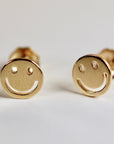 Smiley Face Stud Earrings 14k Solid Gold, Tiny Gold Studs - Melt'm Jewelry