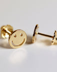 Smiley Face Stud Earrings 14k Solid Gold, Tiny Gold Studs