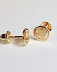 Smiley Face Stud Earrings 14k Solid Gold, Tiny Gold Studs