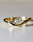 East west pear-shaped moissanite ring in 14k solid gold, unique sideways engagement ring with minimalist band, sparkling anniversary gift for her