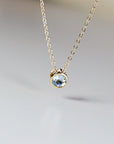Bezel Set Swiss Blue Topaz Necklace 14k Solid Gold
