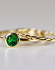 14k Gold Bezel Set Emerald Ring, Stacking Minimalist Gemstone Ring - Melt'm Jewelry
