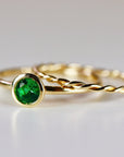 14k Gold Bezel Set Emerald Ring, Stacking Minimalist Gemstone Ring