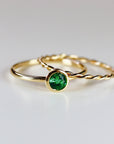 14k Gold Bezel Set Emerald Ring, Stacking Minimalist Gemstone Ring