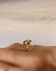 Cushion Cut Peridot Engagement Ring 14k Gold, Solitaire Ring