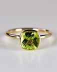 Cushion Cut Peridot Engagement Ring 14k Gold, Solitaire Ring