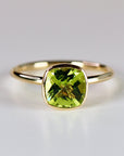 Cushion Cut Peridot Engagement Ring 14k Gold, Solitaire Ring