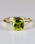 Cushion Cut Peridot Engagement Ring 14k Gold, Solitaire Ring