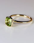 Cushion Cut Peridot Engagement Ring 14k Gold, Solitaire Ring
