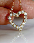 14k Gold Natural Diamond Sliding Open Heart Necklace