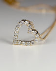 14k Gold Natural Diamond Sliding Open Heart Necklace