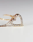 14k Gold Natural Diamond Sliding Open Heart Necklace