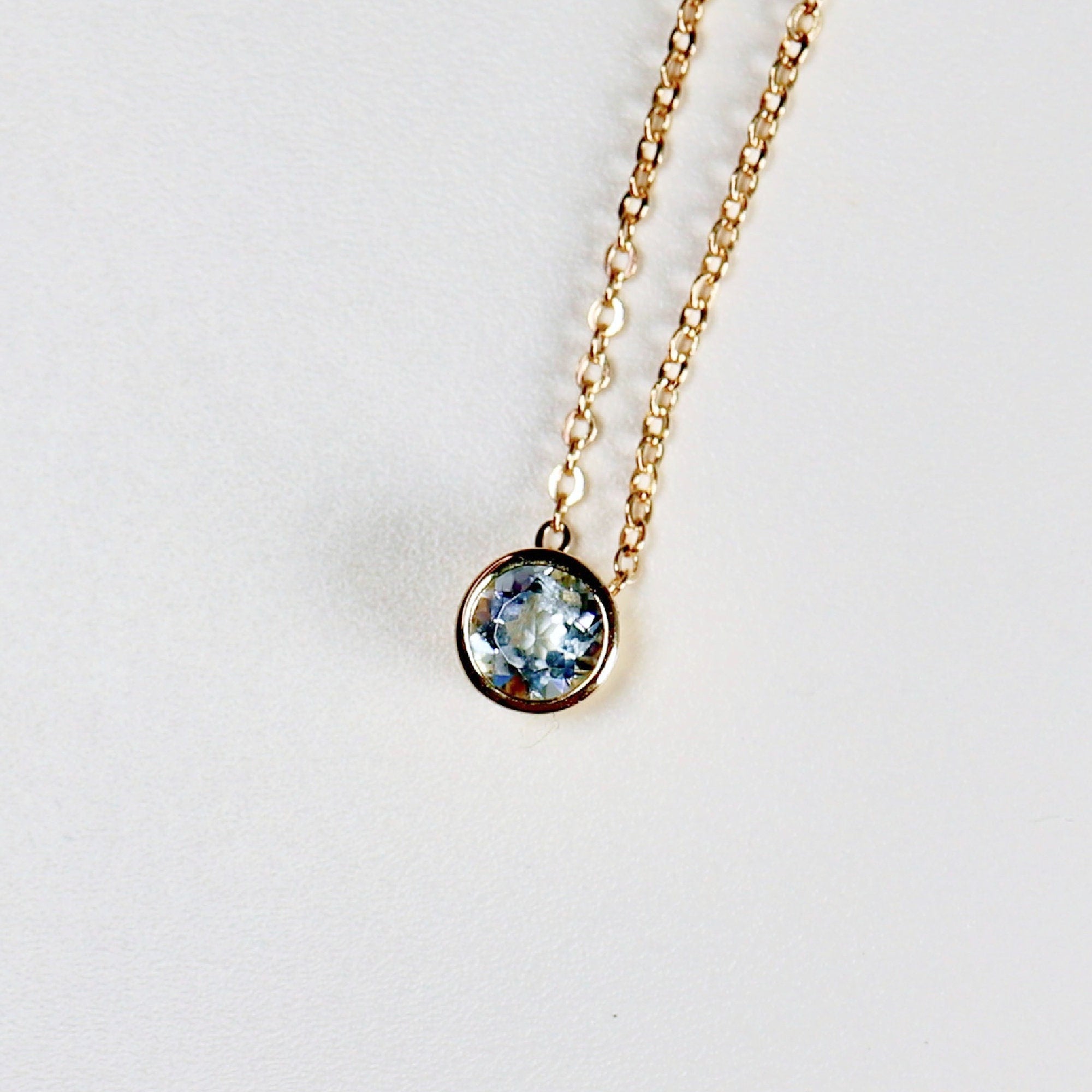 Bezel Set Swiss Blue Topaz Necklace 14k Solid Gold