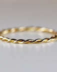 14k Solid Gold Braided Ring, Skinny Twisted Stacking Ring - Melt'm Jewelry