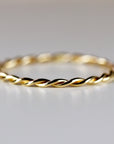 14k Solid Gold Braided Ring, Skinny Twisted Stacking Ring - Melt'm Jewelry