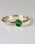 14k Gold Bezel Set Emerald Ring, Stacking Minimalist Gemstone Ring - Melt'm Jewelry