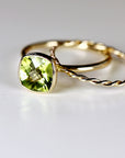 Cushion Cut Peridot Engagement Ring 14k Gold, Solitaire Ring
