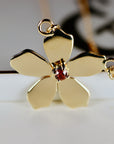 Sakura Necklace 14k Solid Gold, Cherry Blossom Charm Pendant