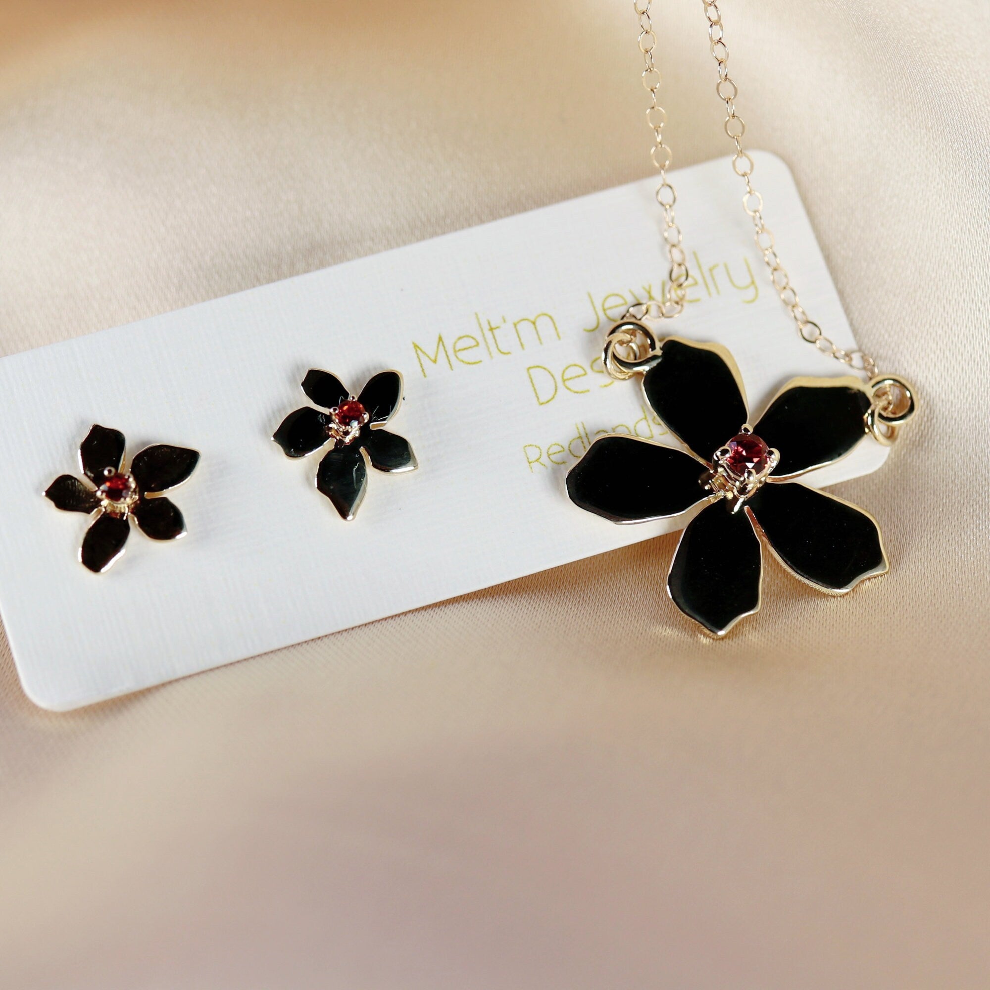 Sakura Necklace 14k Solid Gold, Cherry Blossom Charm Pendant